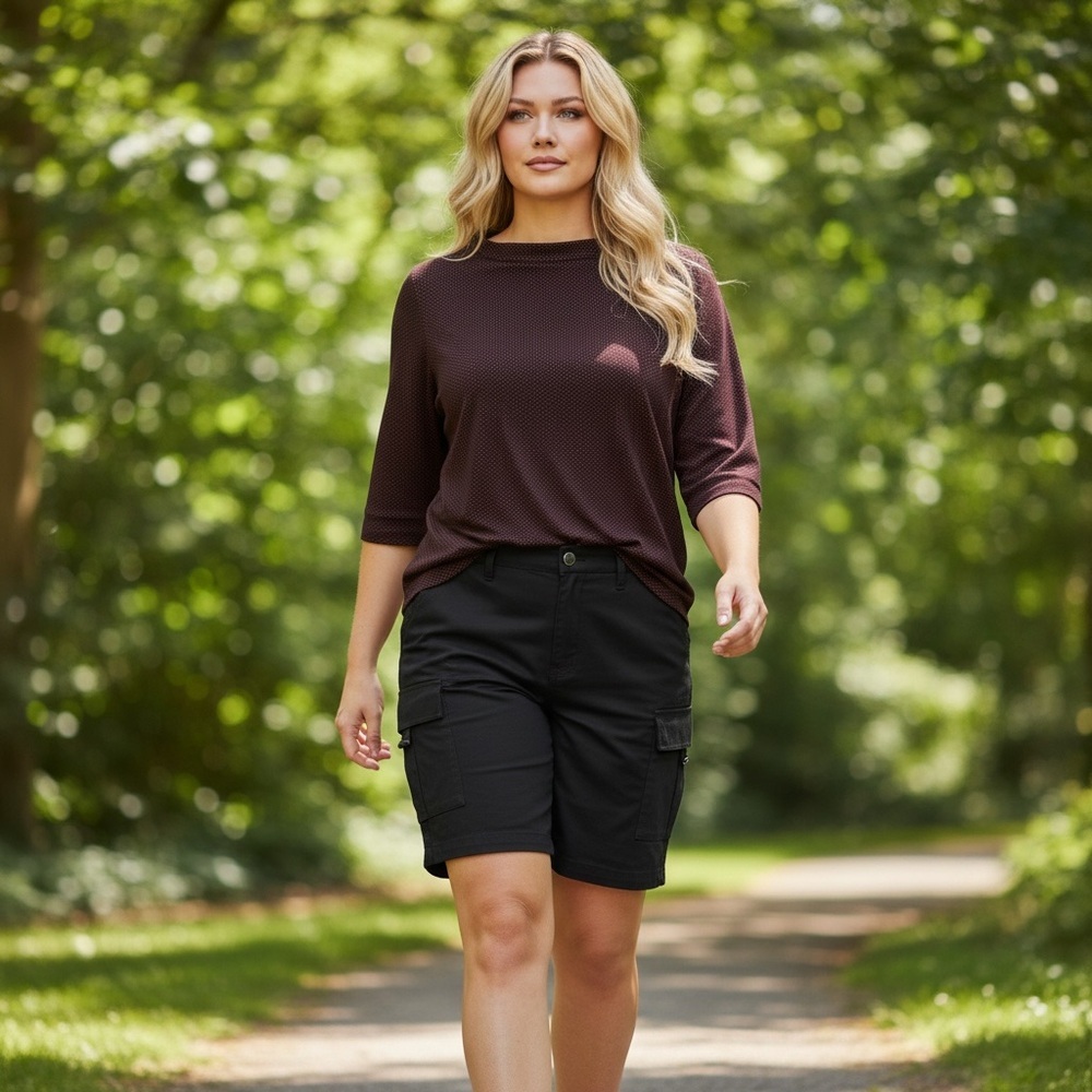 Plus Size Talbots Plum Textured 3/4-Sleeve Top Black with Red Polka Dots 2X - Picture 2 of 8